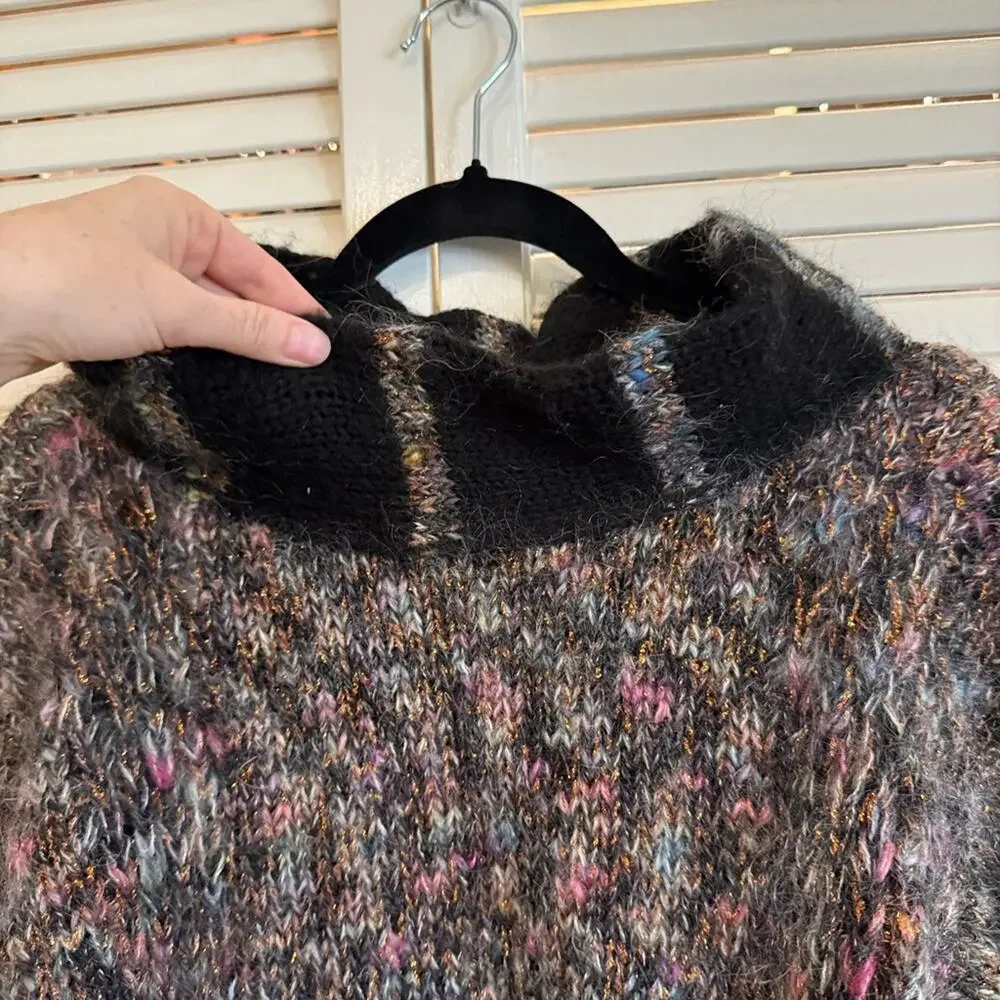 Vintage Hand-Knit Colorful Wool Mock Neck Sweater - Picture 6 of 7